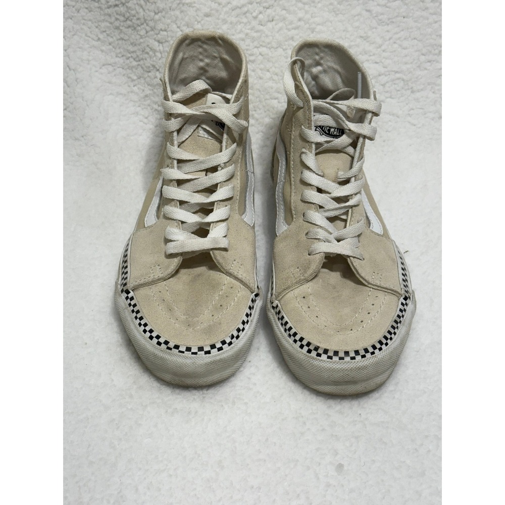 Vans Sk8-Hi High Top Skate Sneakers Checkered Toe Beige White Women's Size‎ 7.5